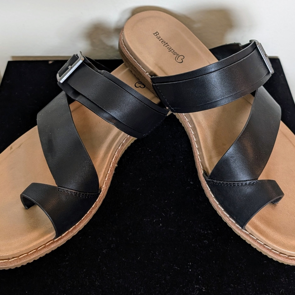 BareTraps Black and Tan Sandals Sleek Design